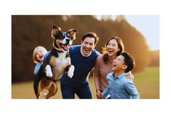 cachorro saudável sem coceira com tutor feliz