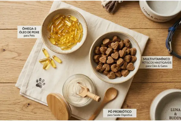 Tipos de suplemento para cachorro e gato: ômega-3, condroprotetor e probiótico