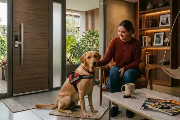 cão de assistência acompanhando seu tutor