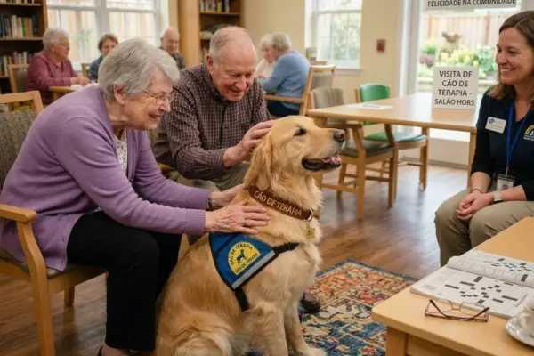 cão terapeuta em atividade com pessoas