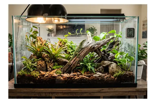 terrário de réptil com UVB e controle de temperatura