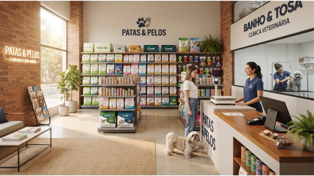 Ambiente limpo e organizado em um petshop de confianca