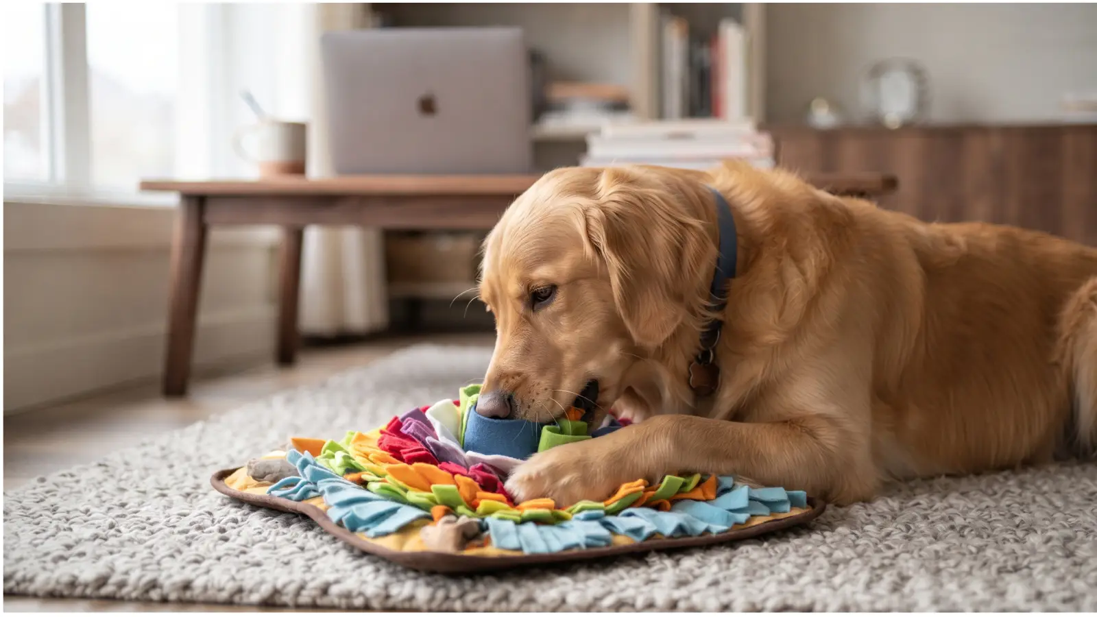 Cachorro brincando com brinquedo de enriquecimento, um aliado do adestramento positivo