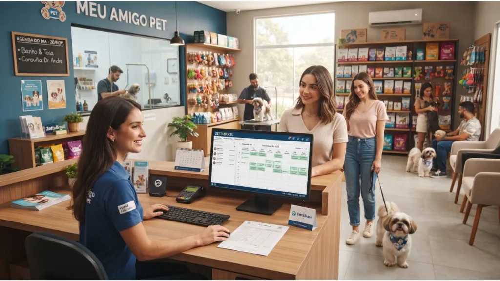 Recepcao de petshop com agendamento e atendimento organizado