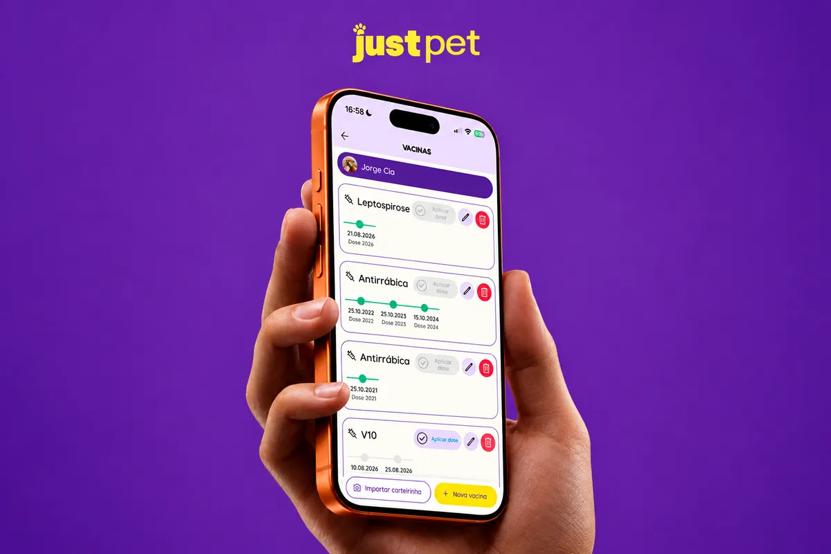 calendário de vacinação no app JustPet com lembrete das próximas doses