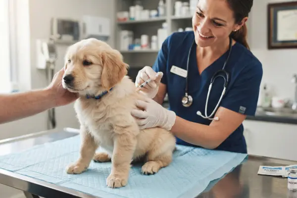 calendário de vacinação para cães: filhote recebendo vacina