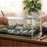 Como Montar um Aquário do Zero: Guia Completo para Iniciantes como montar um aquário: pessoa plantando mudas com pinça em aquário novo